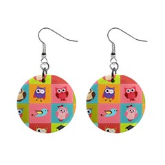 Owls Pattern, Abstract, Art, Desenho Mini Button Earrings by kyorashop23