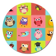 Owls Pattern, Abstract, Art, Desenho Magnet 5  (round) by kyorashop23