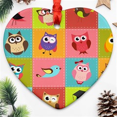 Owls Pattern, Abstract, Art, Desenho Heart Ornament (two Sides)