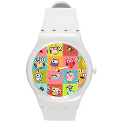 Owls Pattern, Abstract, Art, Desenho Round Plastic Sport Watch (m) by kyorashop23