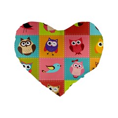 Owls Pattern, Abstract, Art, Desenho Standard 16  Premium Flano Heart Shape Cushions by kyorashop23