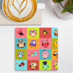 Owls Pattern, Abstract, Art, Desenho Uv Print Square Tile Coaster  by kyorashop23