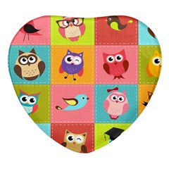 Owls Pattern, Abstract, Art, Desenho Heart Glass Fridge Magnet (4 Pack) by kyorashop23