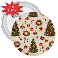 Christmas Pattern, Pattern, Christmas, Trees 3  Buttons (10 pack) 