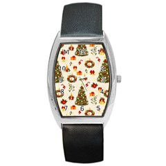 Christmas Pattern, Pattern, Christmas, Trees Barrel Style Metal Watch