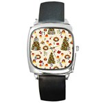 Christmas Pattern, Pattern, Christmas, Trees Square Metal Watch Front