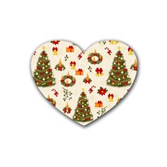 Christmas Pattern, Pattern, Christmas, Trees Rubber Coaster (Heart)