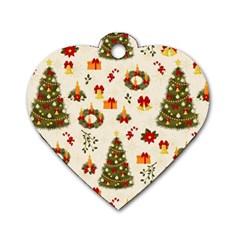 Christmas Pattern, Pattern, Christmas, Trees Dog Tag Heart (one Side) by kyorashop23