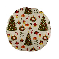 Christmas Pattern, Pattern, Christmas, Trees Standard 15  Premium Flano Round Cushions