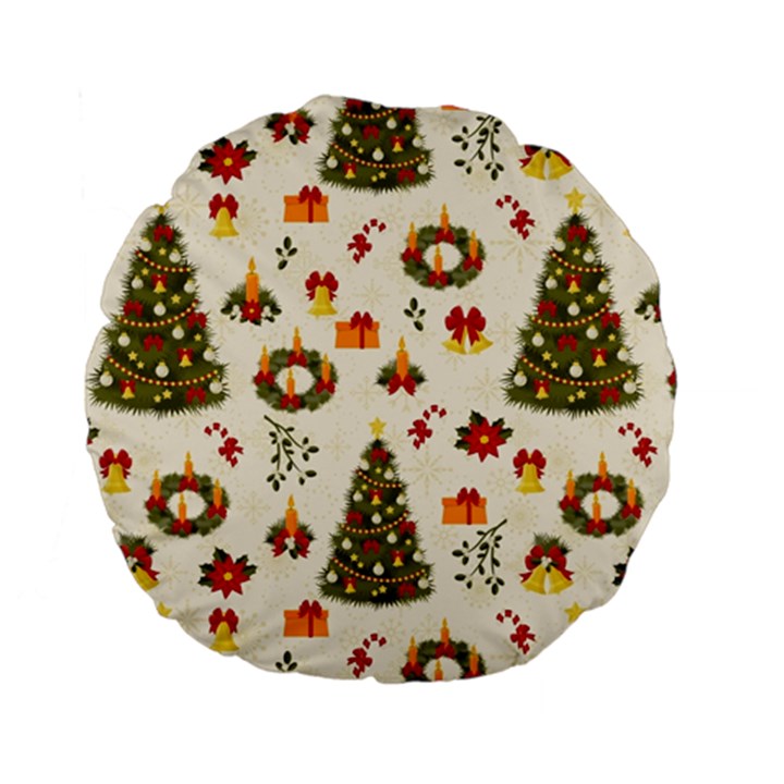 Christmas Pattern, Pattern, Christmas, Trees Standard 15  Premium Flano Round Cushions