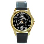 Afro Beauty Woman Portrait (AI+Human) Round Gold Metal Watch Front