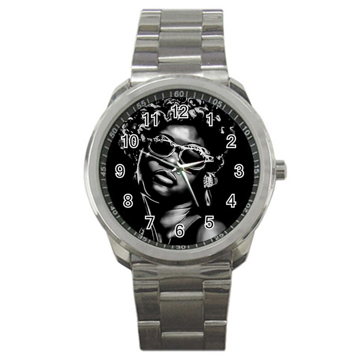 Afro Beauty Woman Portrait (AI+Human) Sport Metal Watch