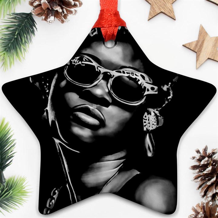 Afro Beauty Woman Portrait (AI+Human) Star Ornament (Two Sides)