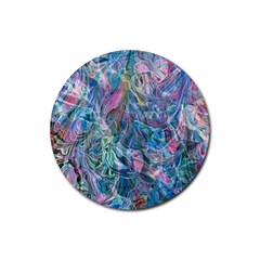 Saturday Straight Blue  Rubber Round Coaster (4 Pack) by kaleidomarblingart