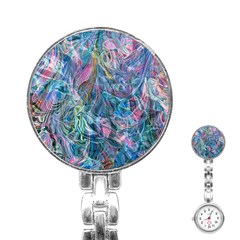 Saturday Straight Blue  Stainless Steel Nurses Watch by kaleidomarblingart