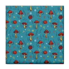 Whimsical Mushroom Pattern Tile Coaster by Drawde