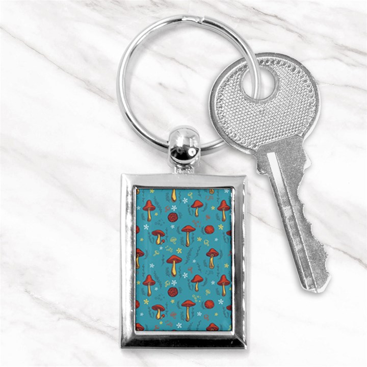 Whimsical Mushroom pattern Key Chain (Rectangle)