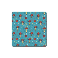 Whimsical Mushroom Pattern Square Magnet by Drawde