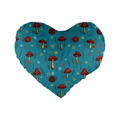 Whimsical Mushroom Pattern Standard 16  Premium Heart Shape Cushions by Drawde