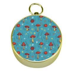 Whimsical Mushroom Pattern Gold Compasses by Drawde