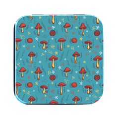 Whimsical Mushroom Pattern Square Metal Box (black) by Drawde