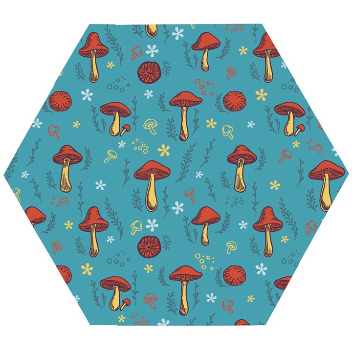 Whimsical Mushroom pattern Wooden Puzzle Hexagon