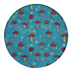 Whimsical Mushroom Pattern Round Glass Fridge Magnet (4 Pack) by Drawde