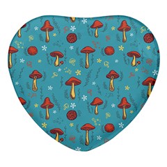 Whimsical Mushroom Pattern Heart Glass Fridge Magnet (4 Pack) by Drawde