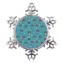 Whimsical Mushroom Pattern Metal Large Snowflake Ornament by Drawde