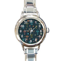 Whimsical Mushrooms pattern Round Italian Charm Watch