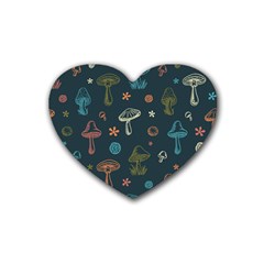 Whimsical Mushrooms pattern Rubber Heart Coaster (4 pack)