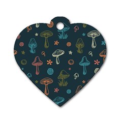 Whimsical Mushrooms pattern Dog Tag Heart (One Side)