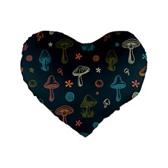 Whimsical Mushrooms Pattern Standard 16  Premium Heart Shape Cushions by Drawde