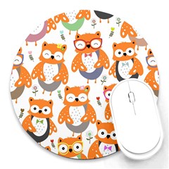 Cute Colorful Owl Cartoon Seamless Pattern Round Mousepad by Apen