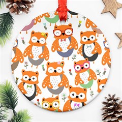 Cute Colorful Owl Cartoon Seamless Pattern Round Ornament (two Sides)