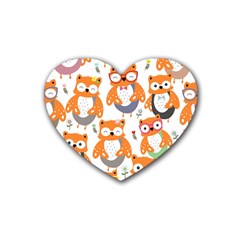 Cute Colorful Owl Cartoon Seamless Pattern Rubber Heart Coaster (4 Pack) by Apen