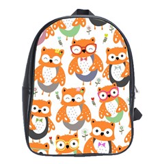 Cute Colorful Owl Cartoon Seamless Pattern School Bag (large) by Apen