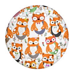 Cute Colorful Owl Cartoon Seamless Pattern Ornament (round Filigree)