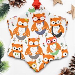 Cute Colorful Owl Cartoon Seamless Pattern Snowflake Ornament (two Sides)