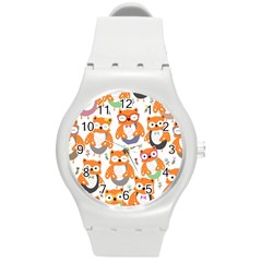 Cute Colorful Owl Cartoon Seamless Pattern Round Plastic Sport Watch (m) by Apen