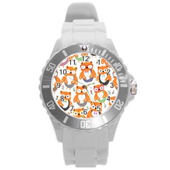 Cute Colorful Owl Cartoon Seamless Pattern Round Plastic Sport Watch (l) by Apen