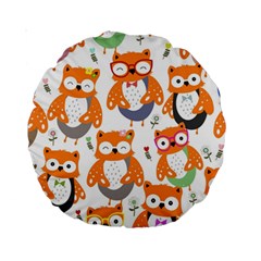 Cute Colorful Owl Cartoon Seamless Pattern Standard 15  Premium Round Cushions by Apen