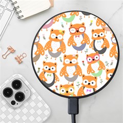 Cute Colorful Owl Cartoon Seamless Pattern Wireless Fast Charger(black) by Apen