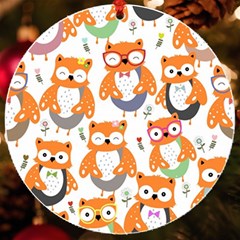 Cute Colorful Owl Cartoon Seamless Pattern Uv Print Acrylic Ornament Round