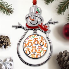 Cute Colorful Owl Cartoon Seamless Pattern Metal Snowman Ornament