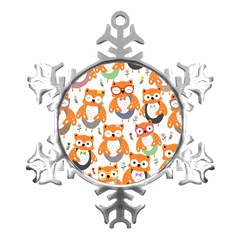 Cute Colorful Owl Cartoon Seamless Pattern Metal Small Snowflake Ornament by Apen