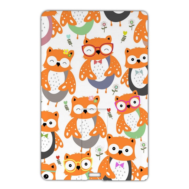 Cute Colorful Owl Cartoon Seamless Pattern Name Card Style USB Flash Drive