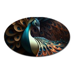 Colorful Peacock Bird Feathers Oval Magnet by Apen