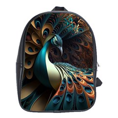 Colorful Peacock Bird Feathers School Bag (large) by Apen