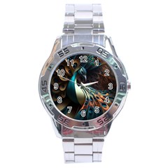 Colorful Peacock Bird Feathers Stainless Steel Analogue Watch by Apen